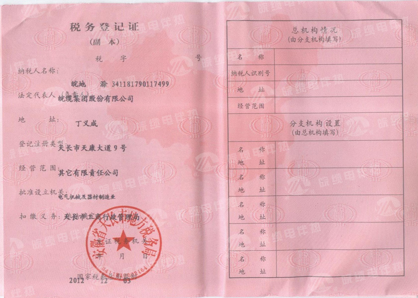 地税税务登记证