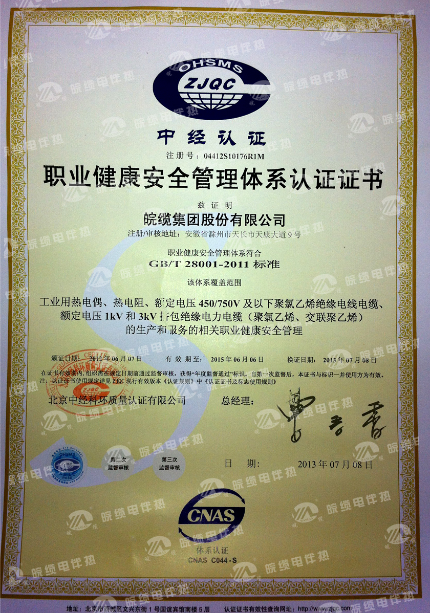 职业健康安全管理体系认证